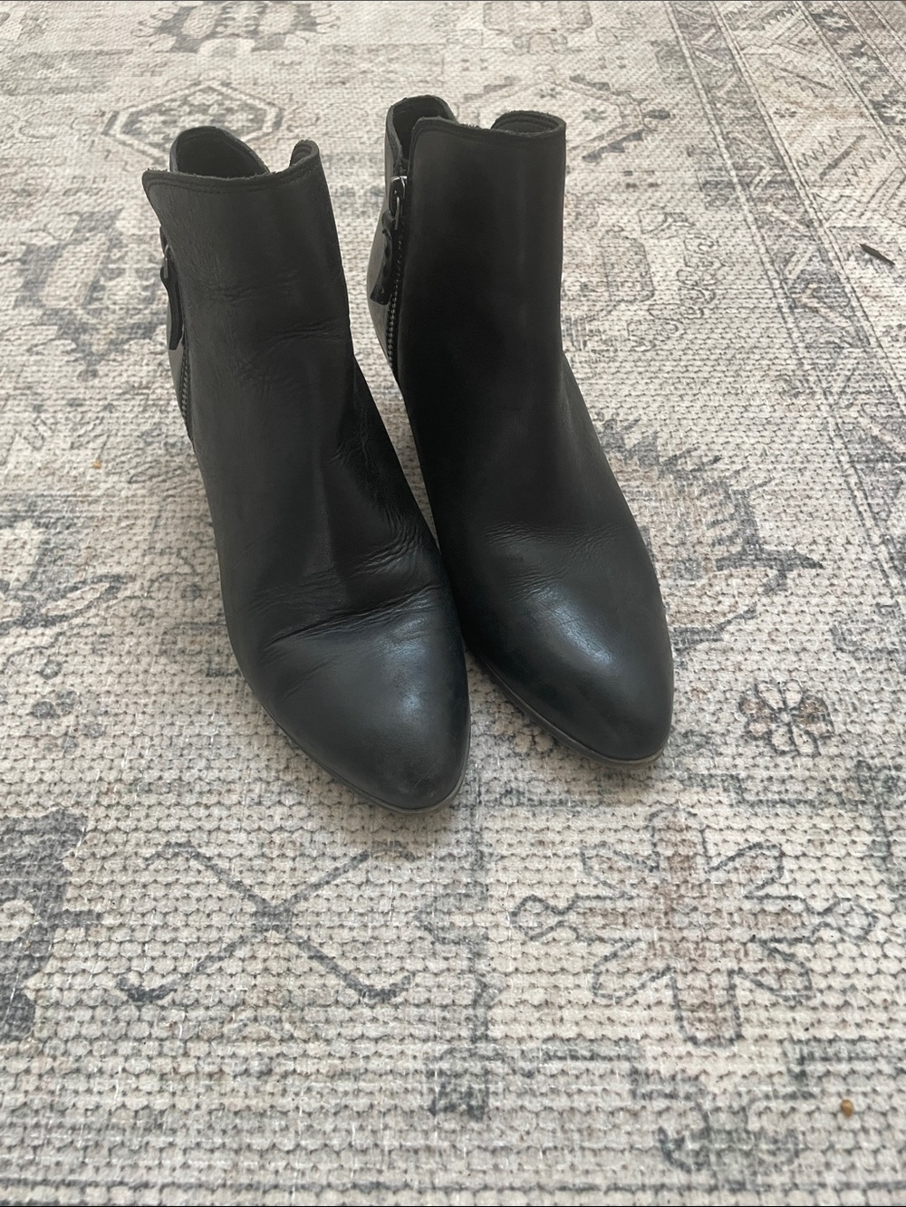 Frye Black Leather Pointed Ankle Booties with Side Zip